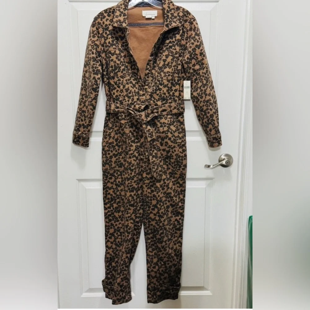 Anthropologie Denim Leopard Print Utility Jumpsuit XSP - Picture 3 of 14